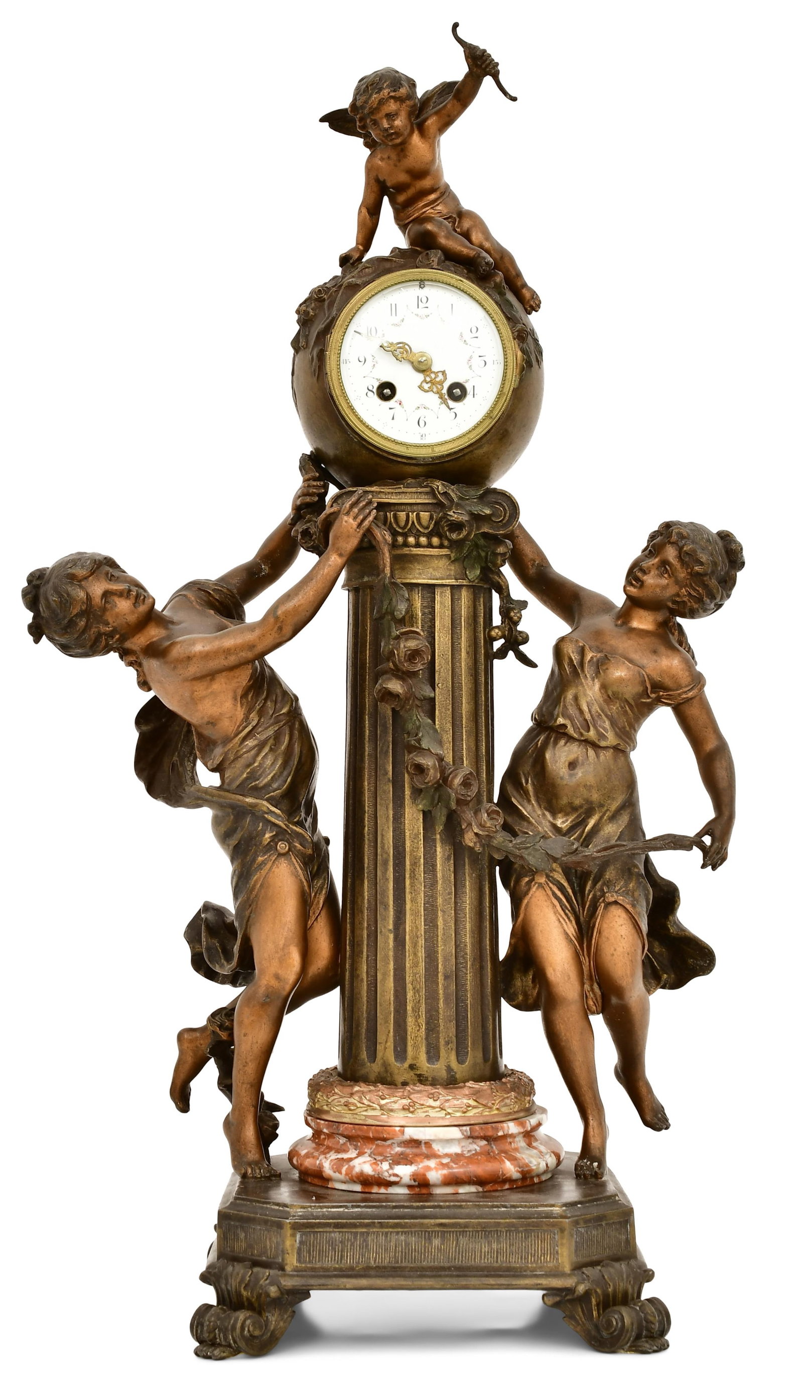 L. & F. Moreau Patinated Metal Figural Mantel Clock, France (1 of 8)