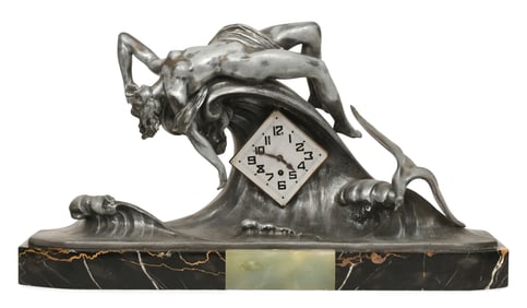 Jacques Limousin Art Deco Clock with Nude Woman and Seagull