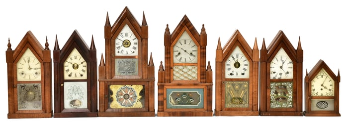 Lot of Seven Steeple Clocks, E.C. Brewster, Atkins and Terry & Andrews