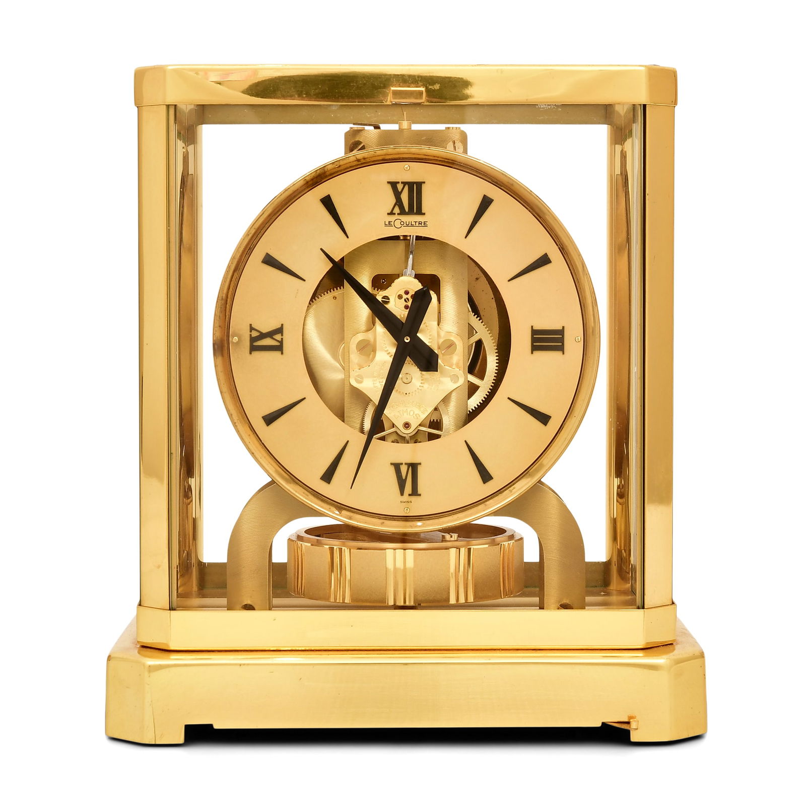 Jaeger-LeCoultre Atmos Clock, Caliber 528-8, with Original Box: Jaeger-LeCoultre Atmos Clock, Caliber 528-8, with Original Boxcirca 1960'sbrass and glass case, perpetual 15 jewel movement powered by atmospheric bellows, serial number 310310, signed on the movement