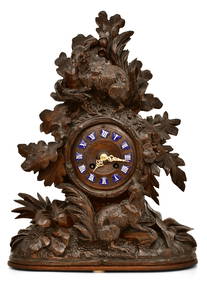 Black Forest Carved Wood Figural Mantel Clock (1 of 6)