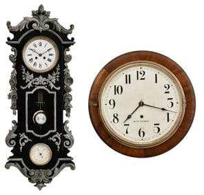 Lot of Two Wall Clocks, French Ebonized with Pewter Trim & Seth Thomas Gallery