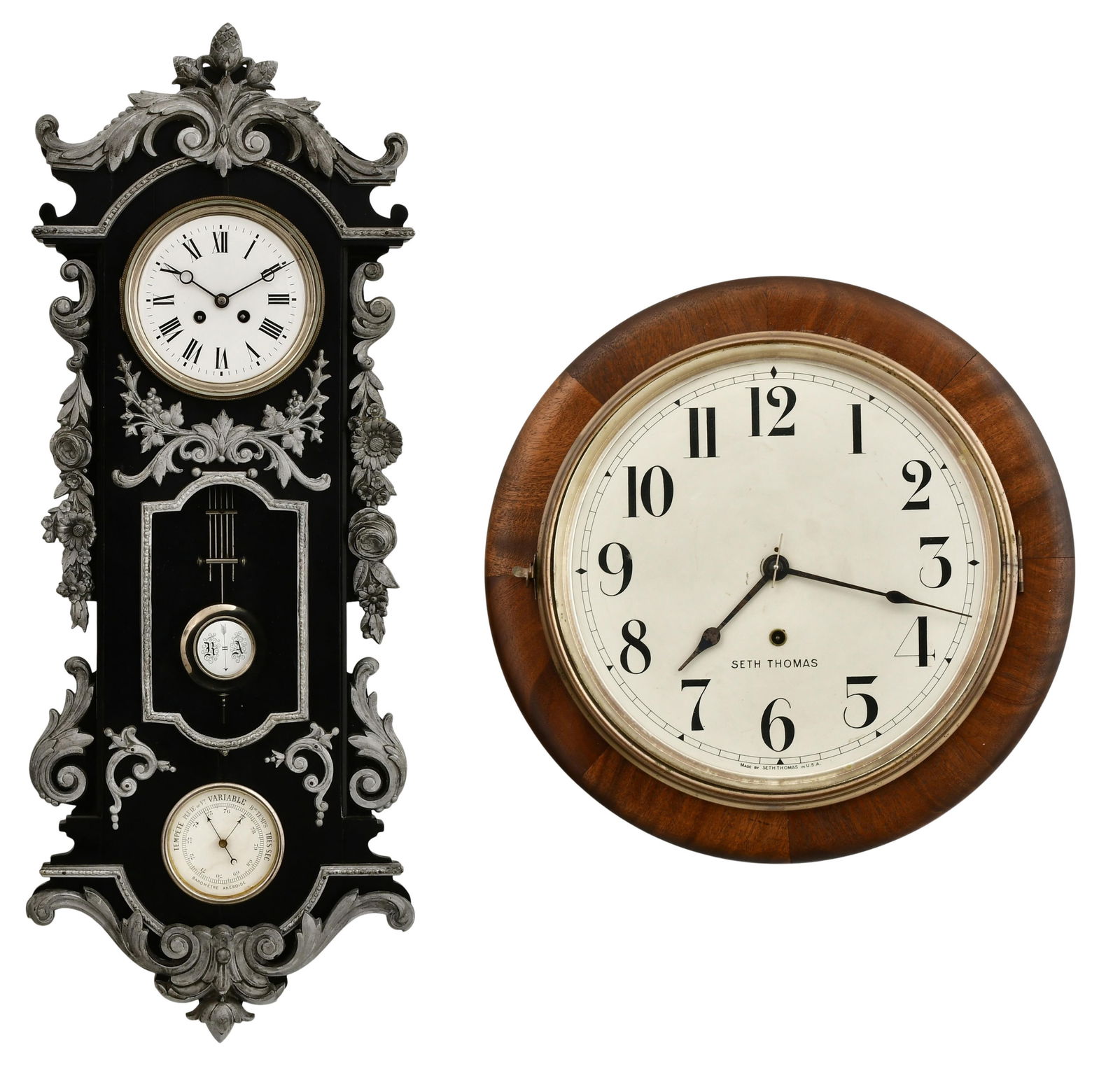 Lot of Two Wall Clocks, French Ebonized with Pewter Trim & Seth Thomas Gallery (1 of 9)