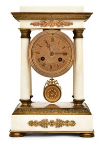 French Marble & Bronze Half-Size Portico Clock