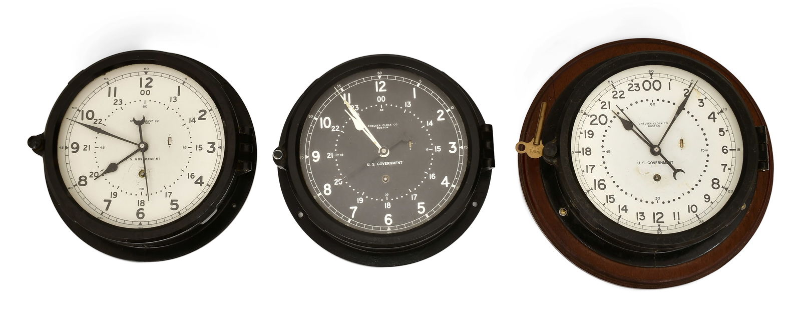 Lot of Three US Government Chelsea Marine Clocks (1 of 5)