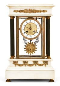 French Gilt Bronze & Marble Crystal Regulator Clock