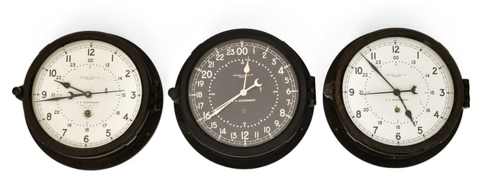 Lot of Three US Government Chelsea Marine Clocks