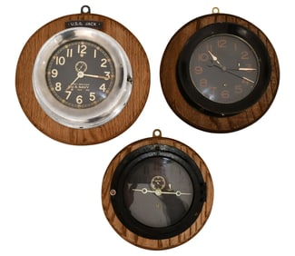 Lot of Three Chelsea Clock Co. WW2 Era Deck & Course Clocks