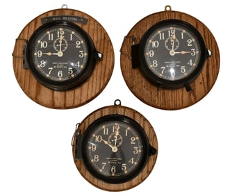 Lot of Three WW2 Era Seth Thomas Naval Mark 1 Deck Clocks