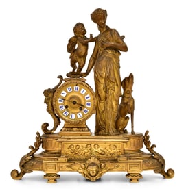 French Gilt Metal Figural Mantel Clock