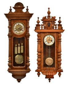 Two Vienna Regulator Clocks, Gustav Becker & Hamburg American Clock Co.