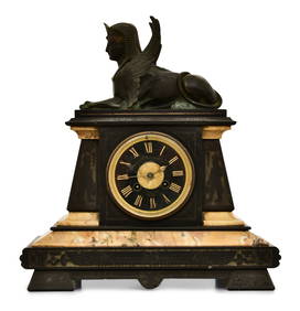 French Egyptian Revival Marble & Bronze Mantel Clock, Shepard Le Boutillier & Co. (1 of 9)