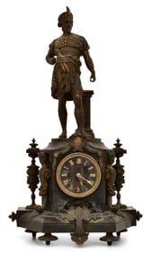 French Figural Slate & Metal Mantel Clock