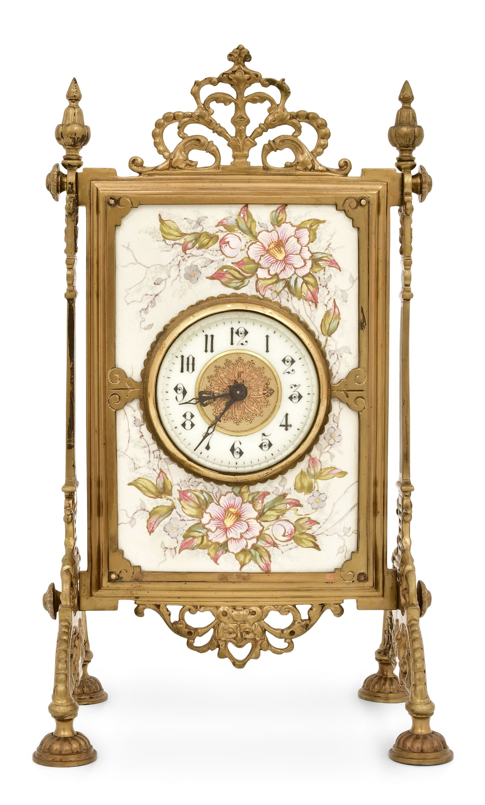 French Gilt Brass & Porcelain Strut Clock (1 of 7)