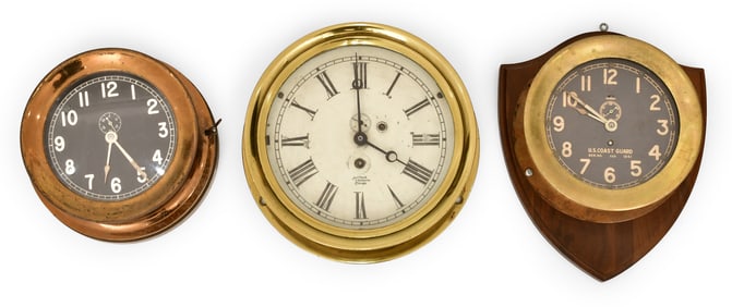 Lot of Three Chelsea Clock Co. Marine Clocks