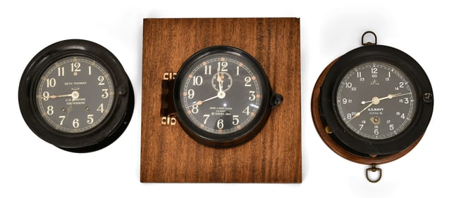 Lot of Three Seth Thomas Ships Clocks, US Navy & Maritime Commission