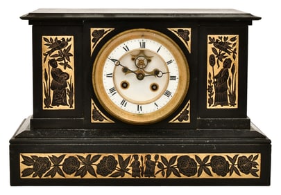 French "Japonisme" Slate Mantel Clock with Brocot Escapement