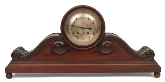 American Mahogany Tambour Mantel Clock