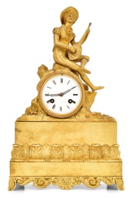 French Gilt Bronze Figural Mantel Clock