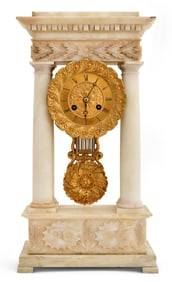 French Empire-Style Alabaster Portico Clock