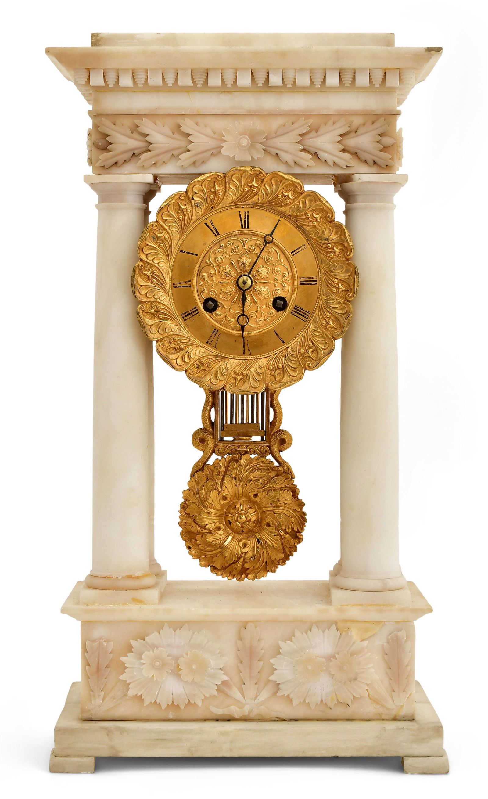 French Empire-Style Alabaster Portico Clock (1 of 8)