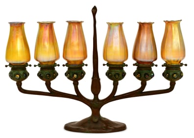Tiffany Studios Six-Light "Jeweled" Candelabrum