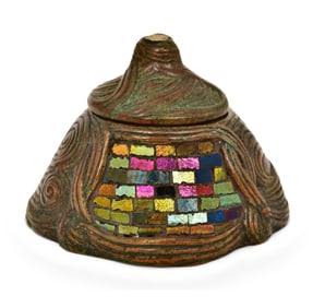 Tiffany Studios, A Rare "Wave" Mosaic Inkwell