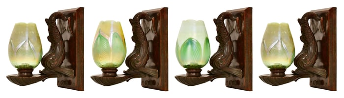 Tiffany Studios, Set of Four "Dolphin" Sconces