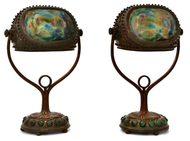Tiffany Studios, A Pair of Jeweled "Turtle-Back" Desk Lamps