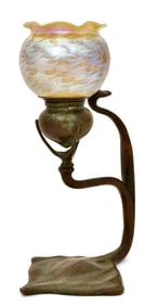 Tiffany Studios "Cobra" Candlestick with Decorated Shade