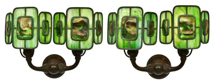 Tiffany Studios, A Pair of Two-Light "Turtle-Back" Sconces