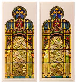 Tiffany Studios, A Pair of Gothic Revival Windows, St. Paul's Presbyterian