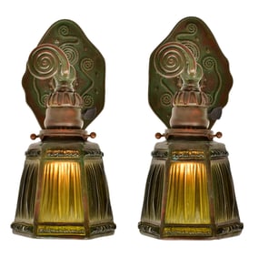 Tiffany Studios, A Pair of "Favrile Fabrique" Sconces