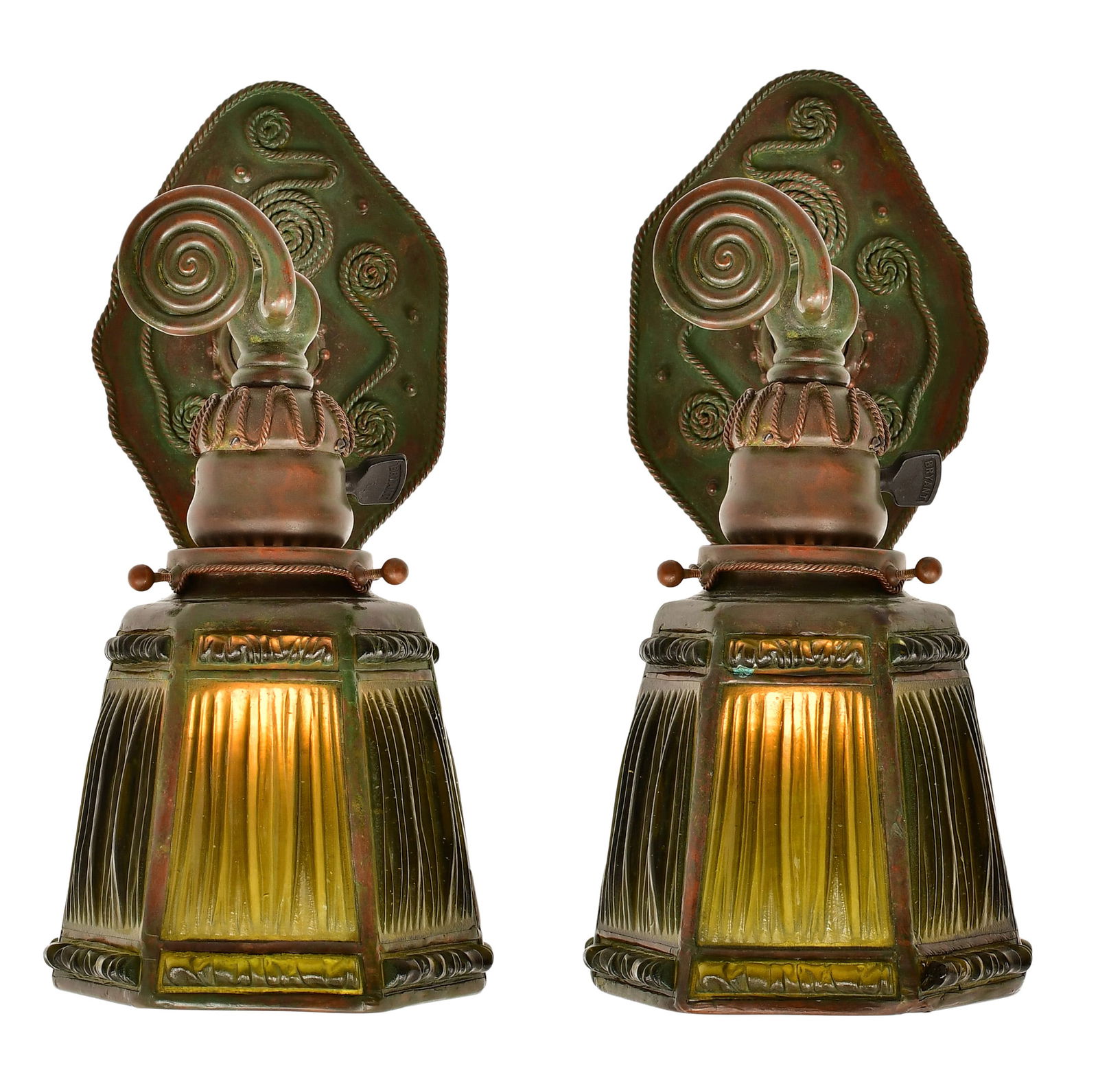 Tiffany Studios, A Pair of "Favrile Fabrique" Sconces (1 of 12)