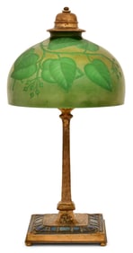 Tiffany Studios "Art Deco" Desk Lamp with Intaglio Carved Favrile Glass Shade