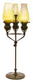 Tiffany Studios Three-Light Candlestick with "Pulled Feather" Shades