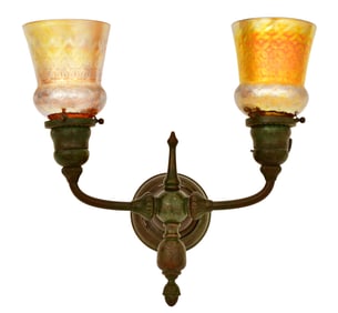 Tiffany Studios Two-Light Sconce with Quilted Shades