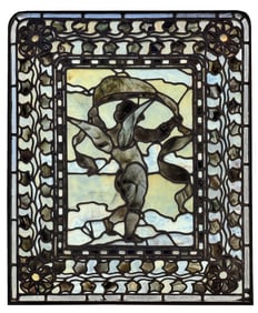 Attributed to Tiffany Studios, Leaded Glass "Cupid" Window