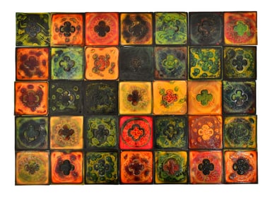 Tiffany Studios, Lot of 35 Favrile Glass Decorated Tiles