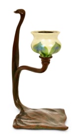 Tiffany Studios Favrile Glass & Bronze "Cobra" Candlestick