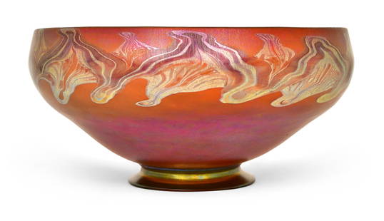 Tiffany Studios Favrile Glass Decorated Bowl: Tiffany StudiosDecorated Bowlcirca 1905favrile glassengraved "L428"5 x 10 inchesProvenance: Private Collection, GeorgiaOther Notes: Fontaine's Auction Gallery can arrange shipping for this i