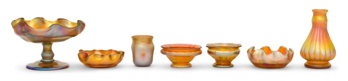 Tiffany Studios, Lot of Seven Favrile Glass Pieces