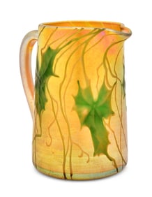Tiffany Studios Intaglio Carved Favrile Glass "Leaf & Vine" Pitcher
