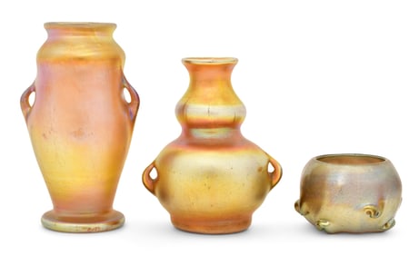 Tiffany Studios, Three Favrile Glass Vases