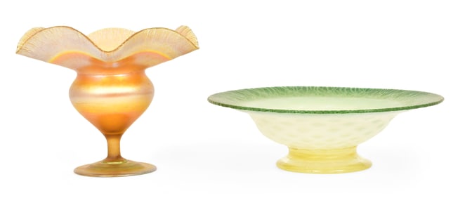 Tiffany Studios Favrile Glass Compote & Pastel Bowl