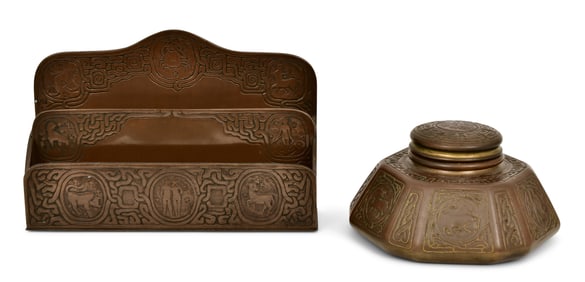 Tiffany Studios "Zodiac" Letter Rack & Inkwell