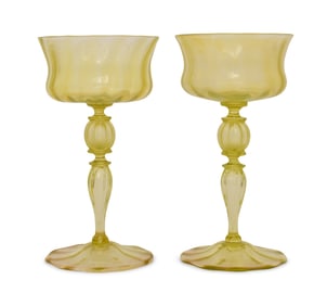 Tiffany Studios, A Pair of Favrile Glass Champagne Cups