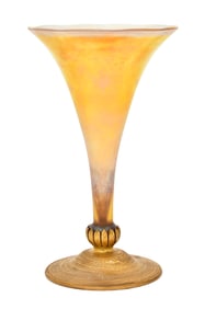 Tiffany Furnaces Favrile Glass & Bronze Trumpet Vase