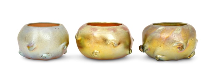 Three Tiffany Studios Favrile Glass Salt Cellars