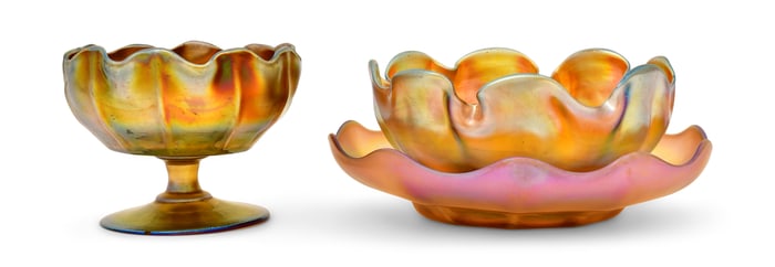 Tiffany Studios Footed Bowl & Finger Bowl with Underplate